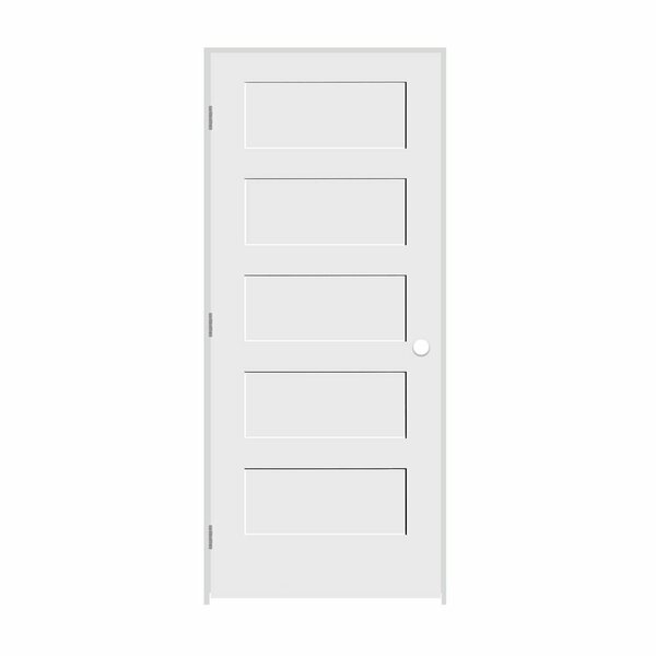 Codel Doors 30" x 80" x 1-3/8" Primed 5-Panel Equal Panel Interior Shaker 7-1/4" RH Prehung Door 2668pri8405RH26D714